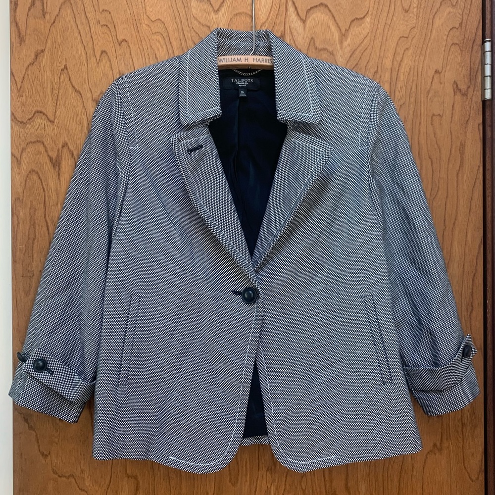 Talbots NEW 10P Women’s Blazer Jacket Black & White 10 Petite